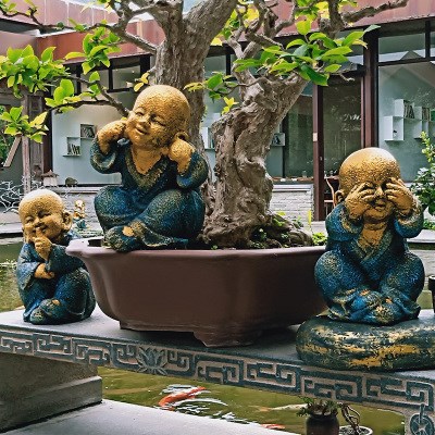 淘宝日式庭院石雕小沙弥良缘地藏佛像石头小和尚花园禅意景观户外摆