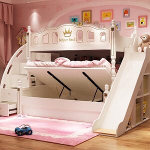高低床双层床上下床成人上下铺高箱滑滑梯男女孩公主子母床儿童.