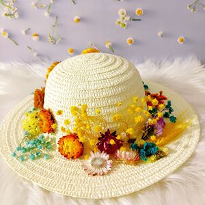 草帽diy干花帽子 儿童幼儿园亲子干花手工材料包随机一套包邮