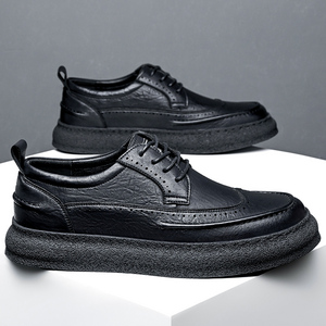 男鞋2022夏季新款男士休闲鞋英伦风商务真皮软底布洛克潮流皮鞋男