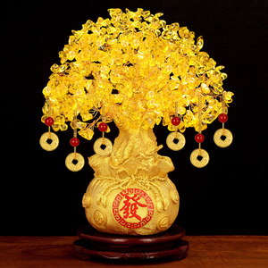 宏图好运肥城吉福黄水晶摇钱树发财树摆件家居酒柜装饰工艺品客厅
