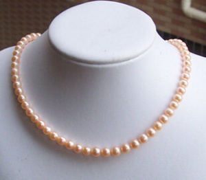 h日本购7-8mm圆形天然淡水珍珠项链粉红色