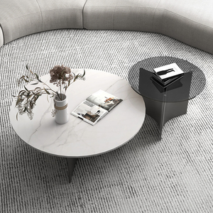 意式轻奢钢化玻璃岩板茶几组合小户型客厅家用茶几桌现代大小圆桌