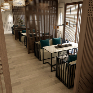 新中式金属茶楼卡座桌沙发组合禅意民宿餐厅酒店饭店包厢接待洽谈