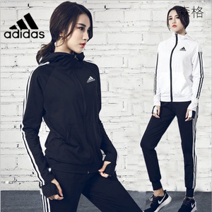 阿迪达斯运动套装女士春秋开衫卫衣健身服三叶草休闲服跑步两件套