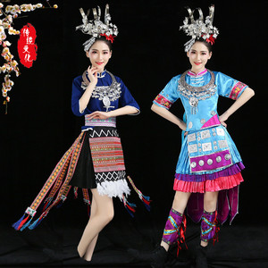 苗族锦鸡舞蹈演出服少数民族风连衣裙云南贵州瑶族土家族表演服装