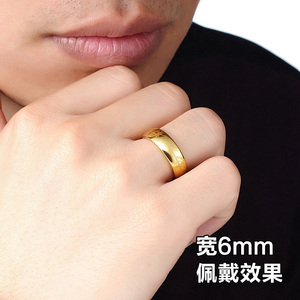 新款 周大福星999纯银镀18k玫瑰金男士金戒子潮指环小拇指戒指男