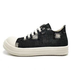 22年代购rick owens奶香底低帮牛仔破洞缎面ro帆布鞋男女厚底鞋夏