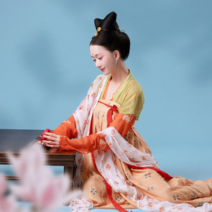 布衣卿相花花淘宝魔都霓裳原创花语唐代汉服女坦领成人儿童三件套