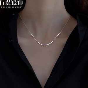tf微笑项链18k金女q夏纯银提夫尼白金彩金笑脸锁骨链冷淡风玫瑰金