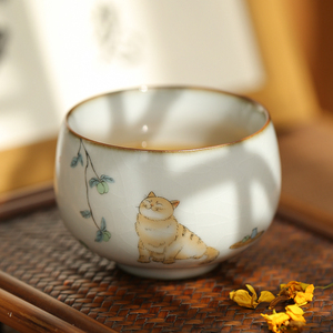 景德镇茶碗杯可养单个主人汝窑开片号茶具功夫单杯杯茶杯子女陶瓷