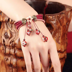 彼岸花手链 古风多层景泰蓝流苏吊坠夸张装饰品复古民族风手饰手