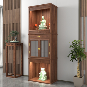 神台柜实木黑胡桃木三层现代轻奢佛龛供桌佛台地主神龛柜家用定制