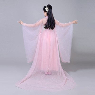 新三生三世唐朝女童仙女服女孩抖音同款古装cosp儿童拖地裙古筝表