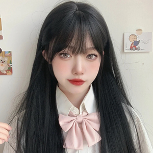 假发女长发自然圆脸全头套网红空气刘海黑长直发齐腰仿真修脸发型