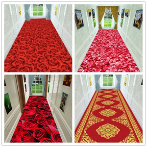 3d立体地毯结婚走廊过道酒店满铺大面积玫瑰花红色定制家用地垫