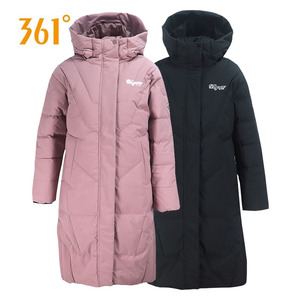 361度女装运动羽绒服冬季新款连帽加厚保暖中长款大衣外套女