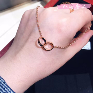 cartier/卡地亚love系列双环双圈项链18k玫瑰金圆环无钻情侣颈链