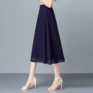 垂感双层雪纺半身裙女夏季中长款裙子a字裙高腰大码纯色洋气伞裙