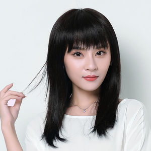 中年妈妈假发女长直发时尚齐刘海中长发全头套自然逼真透气锁骨发