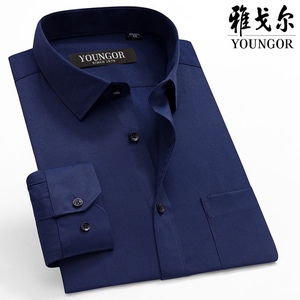 松宽免秋春衫休本烫男长纯装业衬职闲商戈日士务正衬雅棉袖尔男t