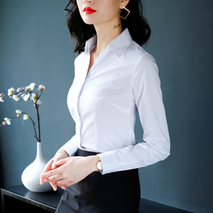 报喜鸟官方官网正品旗舰店白衬衫女长袖职业v领2022新款修身白领