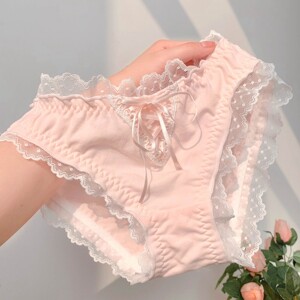 甜甜星梦~女士性感蕾丝绑带女生粉色甜美纯欲含棉女士情调内裤女