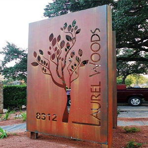 耐候钢板景墙定制雕花镂空刻字激光切幕墙锈钢板灯箱招牌景观户外