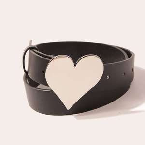 New Glossy Loving Heart Plate Buckle Belt Women Black Fashio