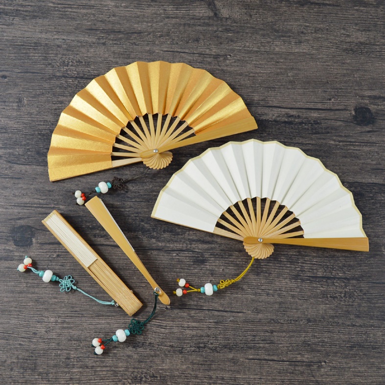4寸迷你小扇子车挂手机链玉竹小折扇泥金扇面扇坠手工空白娃娃扇1