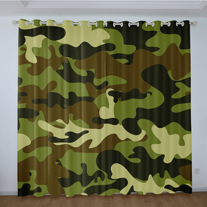 迷彩窗帘军绿涂鸦个性主题酒店隔断帘学生宿舍男孩卧室遮光布定制
