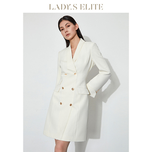 LadySElite【TBW】白色羊毛西装裙女新款手工长袖气质通勤连衣裙
