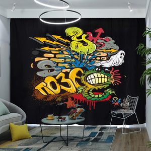 个性top窗帘定制图案涂鸦u黑白loft工业风复古咖啡馆酒吧清吧网吧