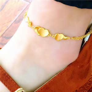 周大福星24k越南沙金999黄金脚链女简约爱心足链金饰品久不掉色