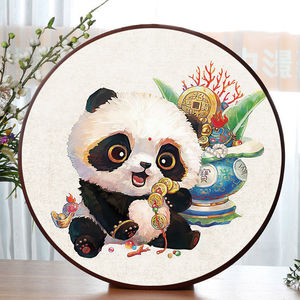 刺绣挂画卡通动物线绣十字绣儿童房熊猫新款可爱客厅卧室手工自己