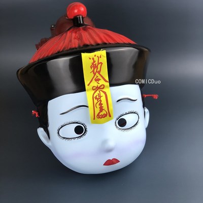 抖音同款卡通僵尸娃娃大人鬼面具小子电影万圣节搞笑头罩pvc道具.
