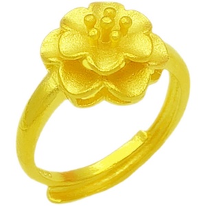 新款老凤祥云24k越南沙金999黄金活口戒指女不掉色首饰喷砂蝴蝶结