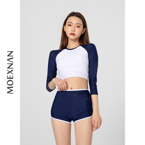 韩国新款度假泳衣女性感长袖分体平角保守显瘦学生遮肚泡温泉泳装