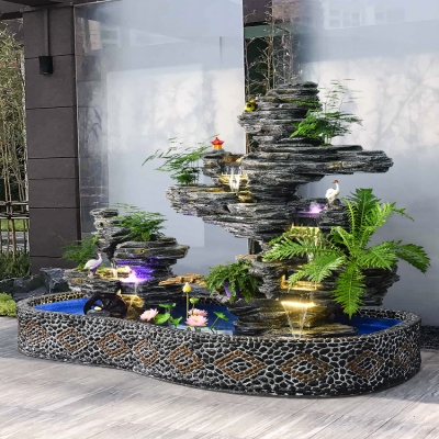 户外大型假山流水叠水喷泉花园庭院鱼池室内别墅造景景观摆件家居