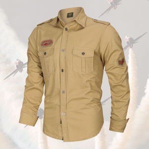 空军一号衬衫男加大码长袖意大利徽章军装衬衣职业衬衫男装衣服潮