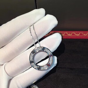 cartier/卡地亚大饼满天星项链纯18k玫瑰金双环单钻钉子小饼项链