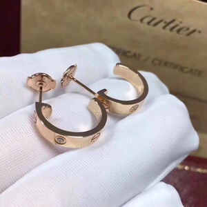 cartier/卡地亚耳钉18k玫瑰金love宽版带钻男女情侣耳环