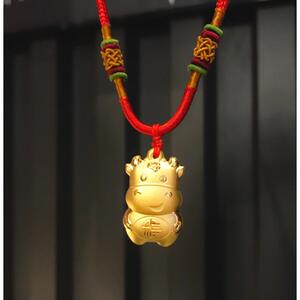 黄金牛宝宝项链999足金挂坠金镶玉生肖牛吊坠周大福周大生周六福