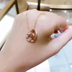 cartier/卡地亚love双环满天星项链 18k玫瑰金带钻锁骨链
