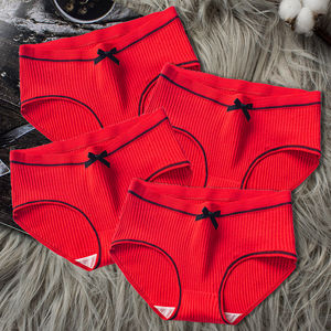 2-4条红内裤女纯棉本命年红色大人女士学生韩版少女三角裤底裤头