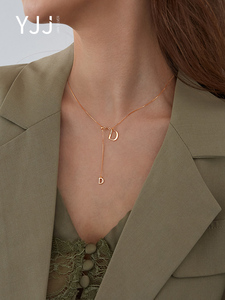 宝格丽字母d玫瑰金项链女纯银轻奢小众设计感流苏锁骨链ins冷淡风