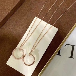 cartier/卡地亚项链18k玫瑰金love双环无钻带钻百搭女士锁骨链