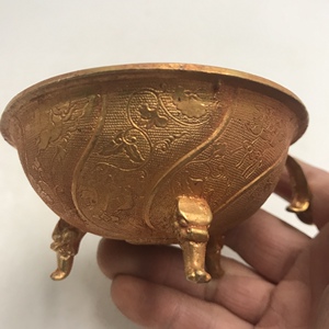 古玩古董收藏仿古雕花鎏金双龙酒杯宫廷御用三足酒杯特价包邮