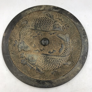 包邮古玩收藏热卖汉代青铜镜子 黄铜镜仿古唐镜双鱼摆件 仿古铜镜