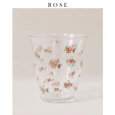 es|法式复古小碎花玻璃杯ins牛奶杯家用杯子耐热大容量